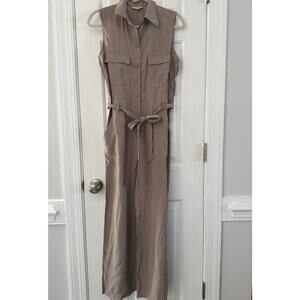 Max Studio NWOT | khaki tan sleeveless collared jumpsuit | size small